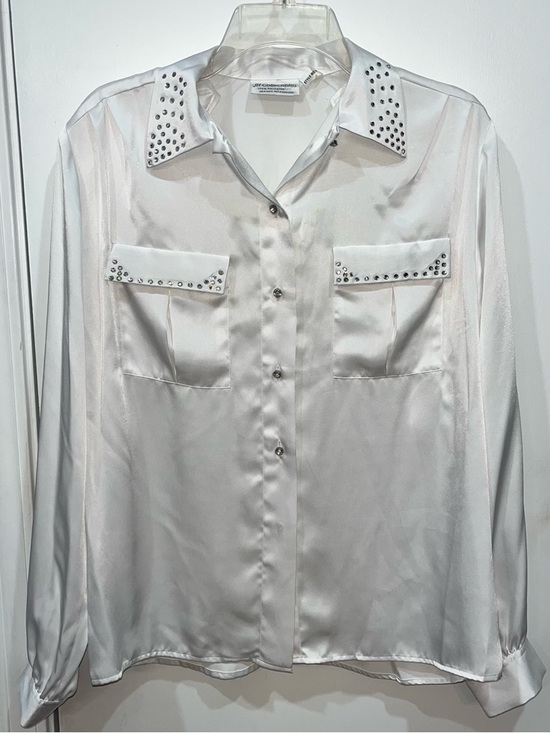 JH Collectibles Tops - Vintage JH Collectibles White Satin Button-Up Shirt w/ Studded Collar & Pockets